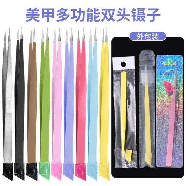 Nail tweezers Silicone press sticker Drill tweezers Straight tip Stainless steel Color tweezers Special tools for nail salons