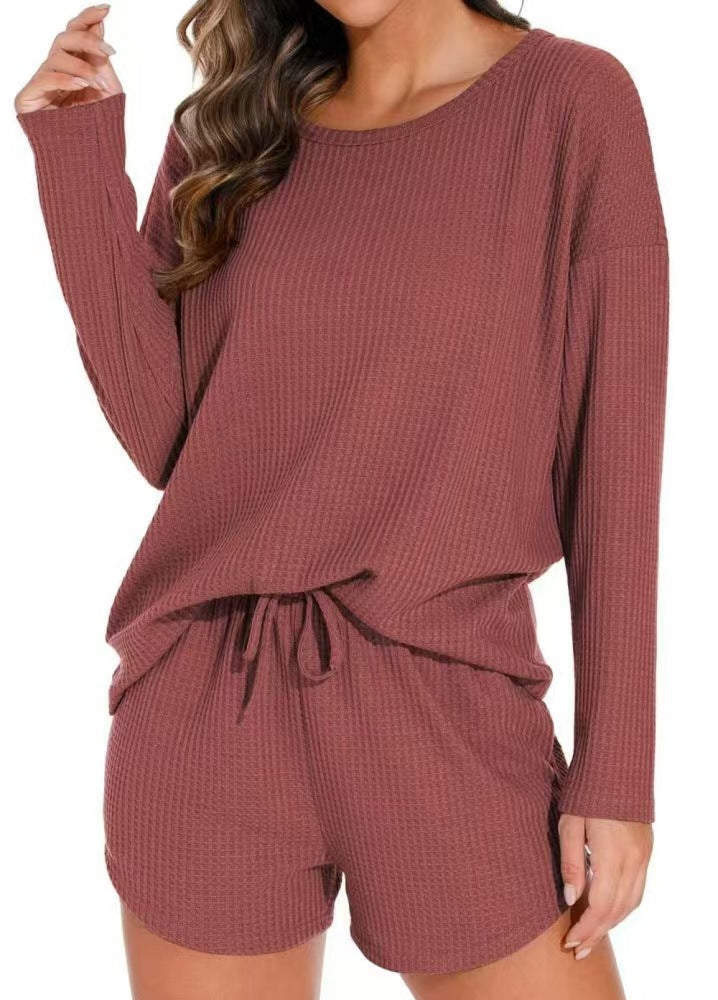 foreign trade european and american women's home clothes pure color round neck all year round home clothes casuallong sleeves drawstring mouth