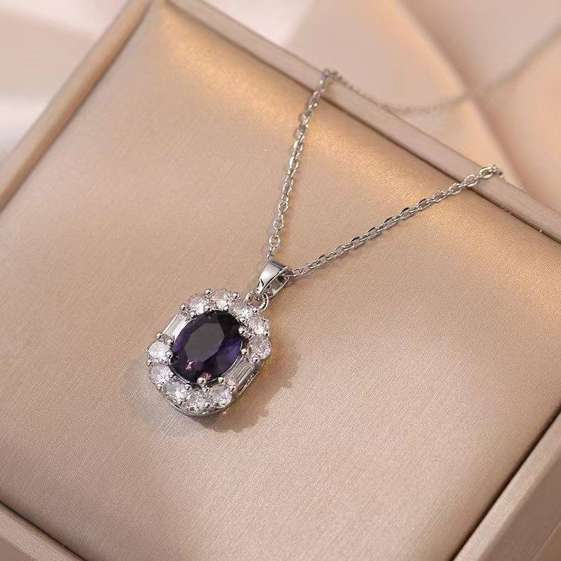 Women's electroplated purple gemstone inlaid necklace, earrings, and ring set - unique design, accessible luxury, titanium steel jewelry