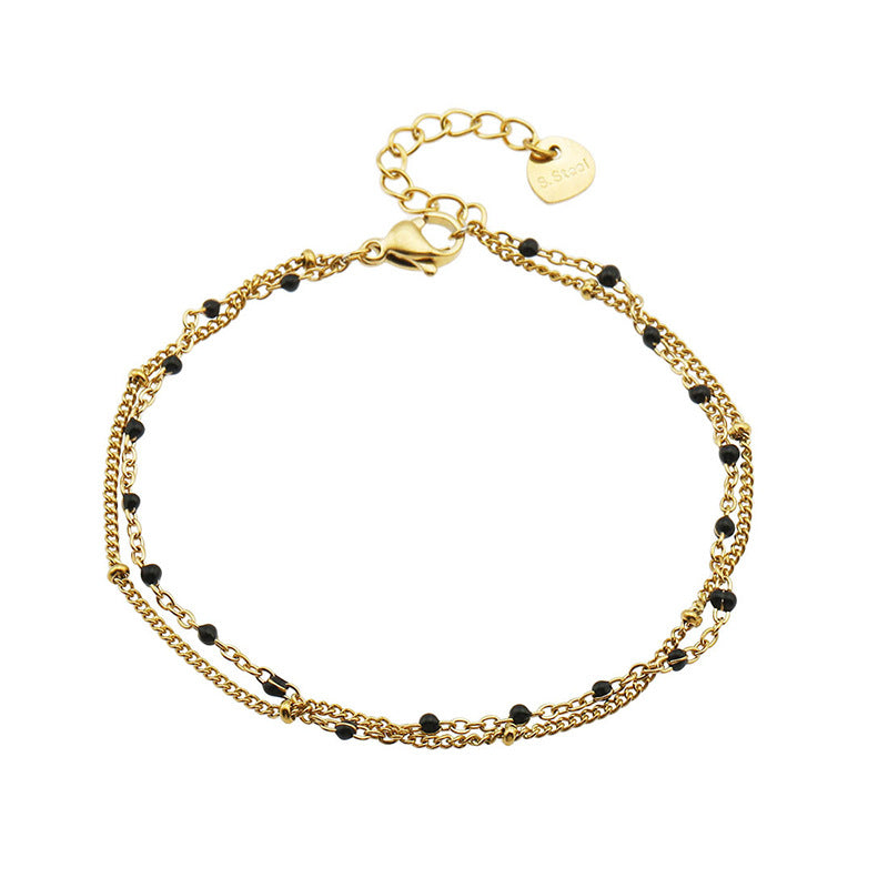 European and american cross-border jewelry: colorful beaded bracelet, double-layer 14k gold plated bare chain, minimalist style bestseller bracelet