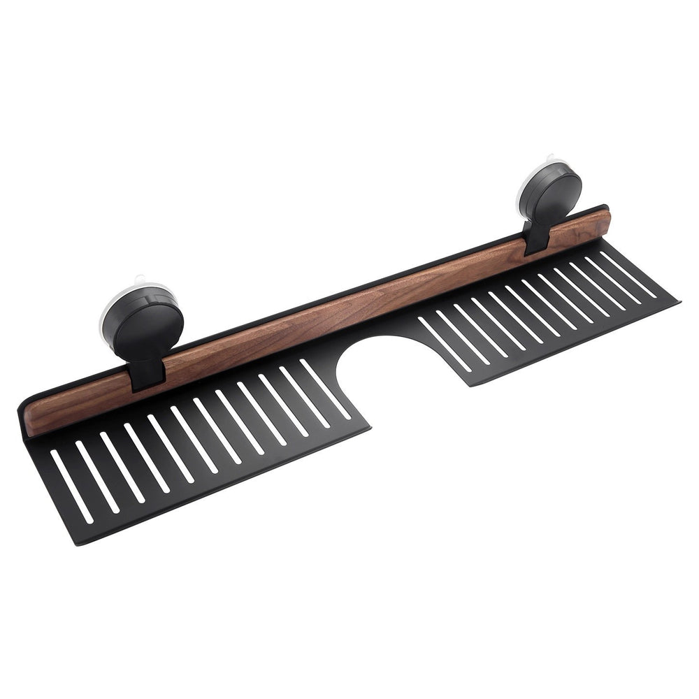 Walnut suction cup bathroom organizer - no drilling required, over-mirror faucet & vanity storage rack