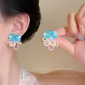 Pink flower beaded earrings for women, dopamine color, unique and beautiful, huge and beautiful earrings, beautiful earrings with a sense of atmosphere