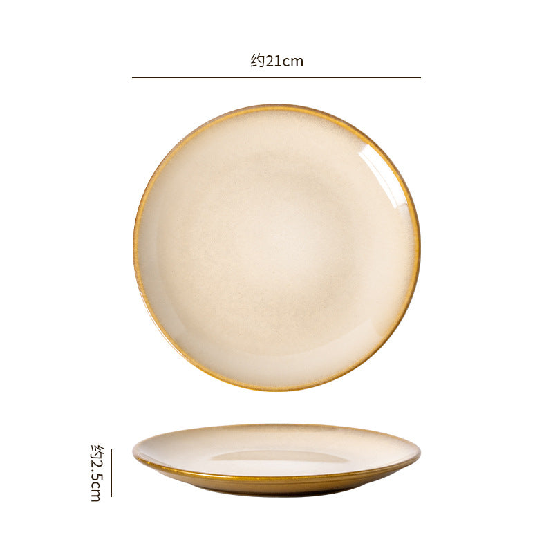 Retro high-looking ceramic stylish dessert plate shallow plate restaurant hotel cooking plate steak western food plate snack plate