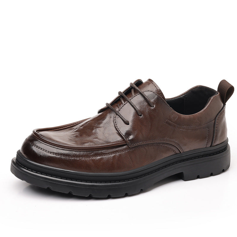 Men's leather dress shoes - breathable, british style, business casual, textured sole, chunky sole, height increasing, black leather shoes for men, groom's wedding shoes
