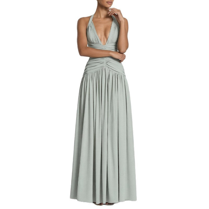 summer new arrivals: european & american cross-border women's fashion - elegant & sexy v-neck ruched slit bodycon dress