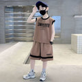 Boys' summer outfit set:  new summer collection - sleeveless sportswear for older boys, cool and trendy style