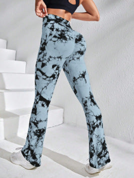 Tie-dye yoga pants, tie-dye bell-bottom pants, tie-dye yoga pants, sports fitness wear, moisture-wicking, high-elasticity butt lift for women