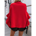 women's ruffle sleeve cape oversized coat - stand collar, single button, relaxed fit
