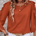 Fashion cross-border women's clothing new arrival round neck lace asymmetrical three-quarter sleeve topspure color round neck loose
