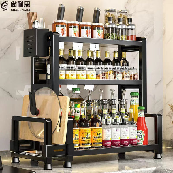 Kitchen Multifunctional Seasoning Rack Countertop Multi-layer Seasoning Bottle Shelf Kitchenware Chopsticks Knives Cutting Board Storage Shelf