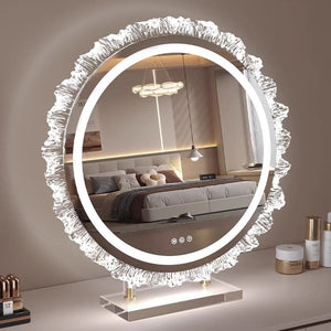 Crystal smart acrylic base makeup mirror with led light - desktop vanity mirror for bedroom