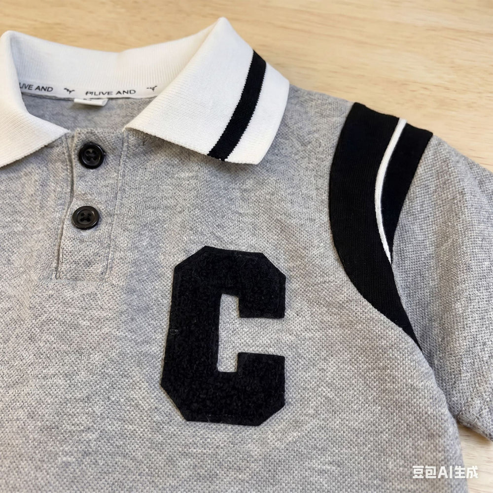 Boys' summer outfit: polo shirt with lettering (short sleeve) + shorts two-piece set - trendy sportswear for boys - wholesale