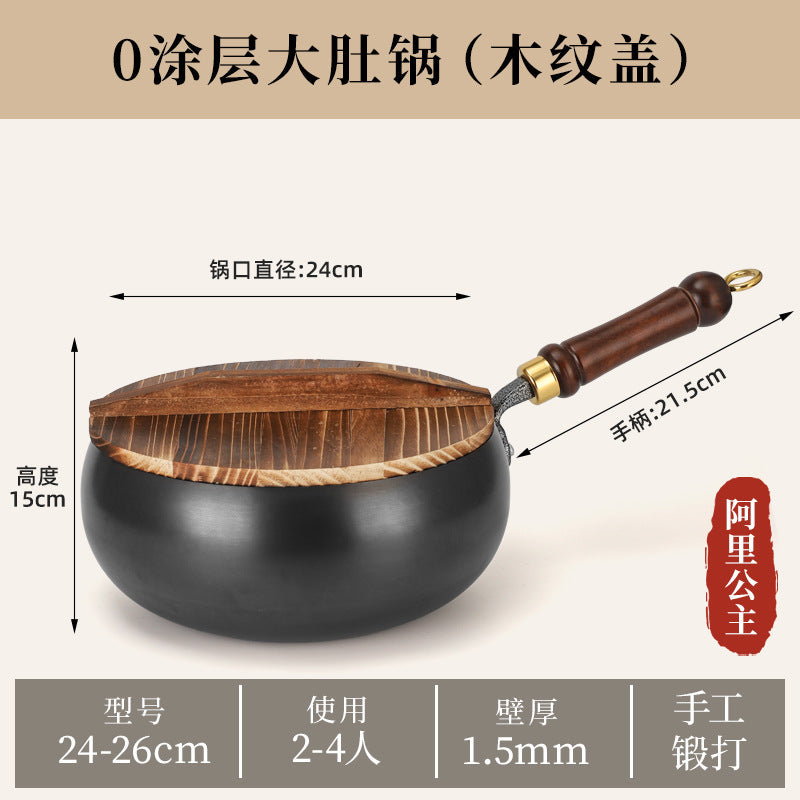 Zhangqiu iron pot big belly pot purely handmade forged small cooking pot mini small iron pot uncoated non-stick for home cooking pot