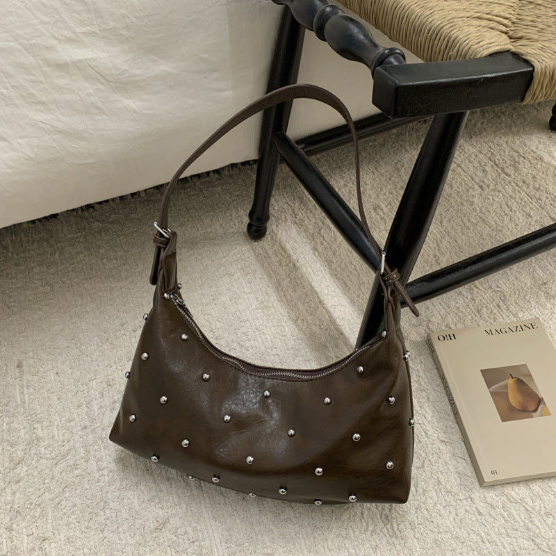 New arrivalaccessible luxury armpit bag for women, large capacity, trendy style, rivet design, crossbody tote bag, work clothing shoulder bag