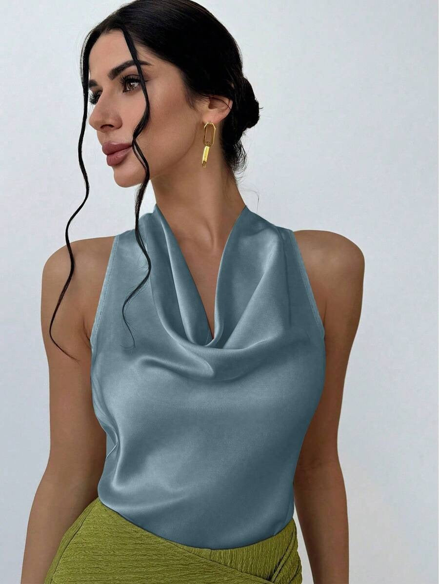 women's sexy sleeveless satin shirt  spring and summer  fashion work women's shirt