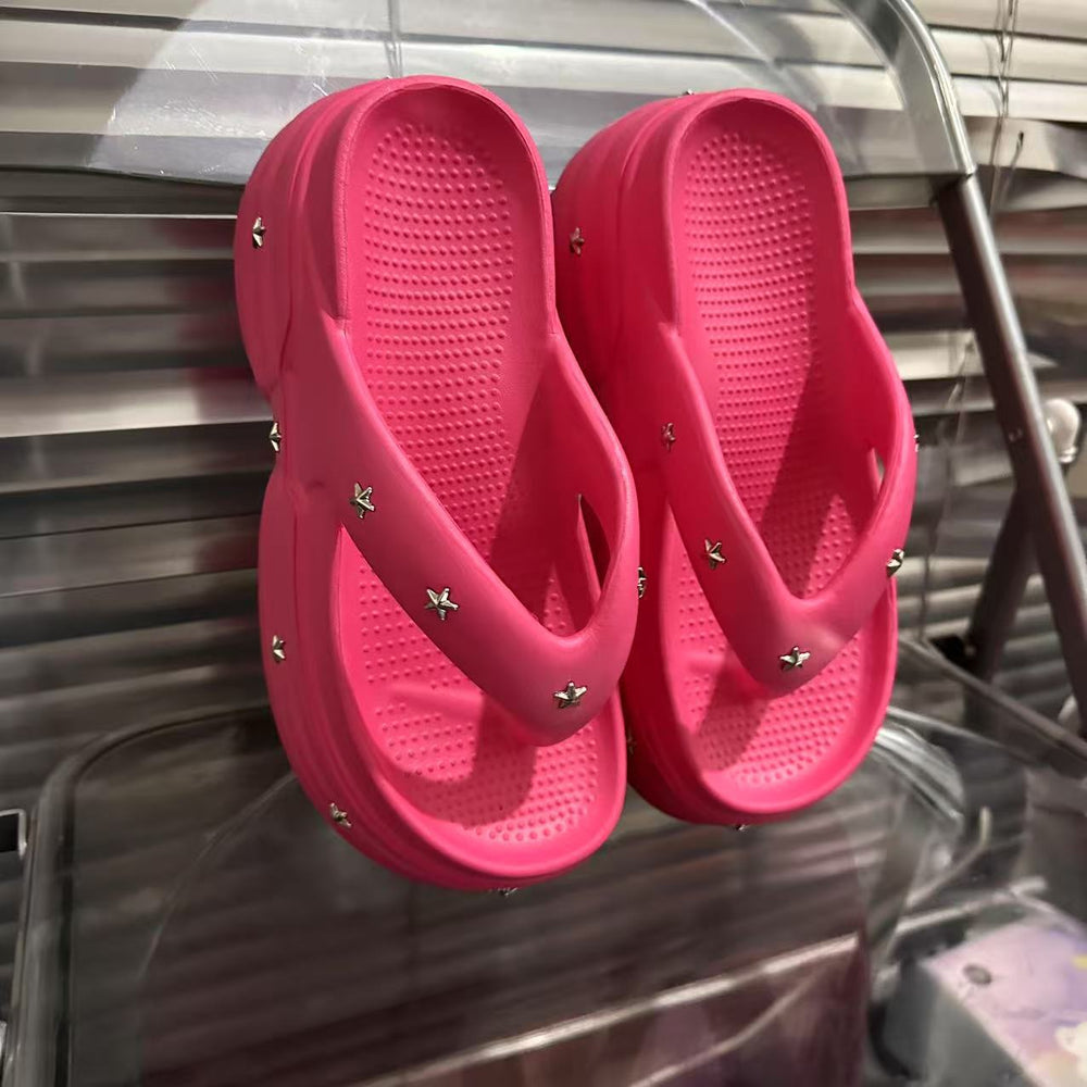 9cm height increasing slippers women's summer 2024 new fashion star flip flops women's beach shoes platform sole slippers
