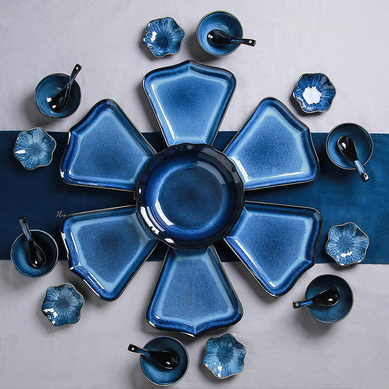 New year's eve dinner ceramic tableware suit fan-shaped plate reunion kiln ceramic combination platter accessible luxuryfor home plate