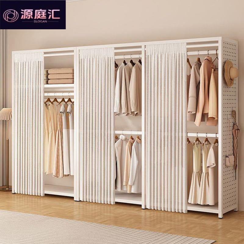 Thickened metal wardrobe bedroom simple all-steel frame rental house full hanging wardrobe open coat rack storage cabinet