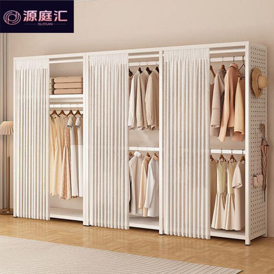 Thickened metal wardrobe bedroom simple all-steel frame rental house full hanging wardrobe open coat rack storage cabinet