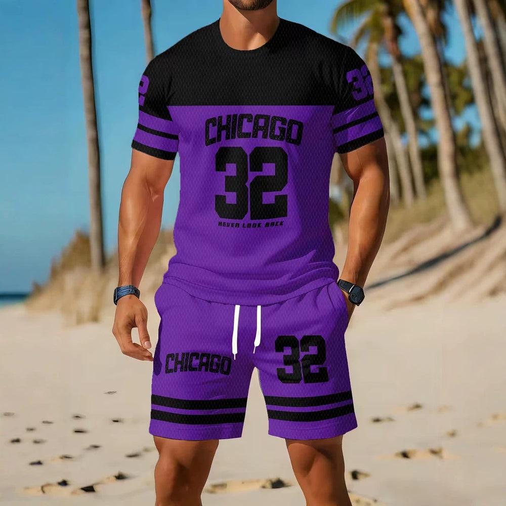 men's short-sleeve and shorts set, casual sportswear set, 3d printed cross-border hot seller, dropshipping available