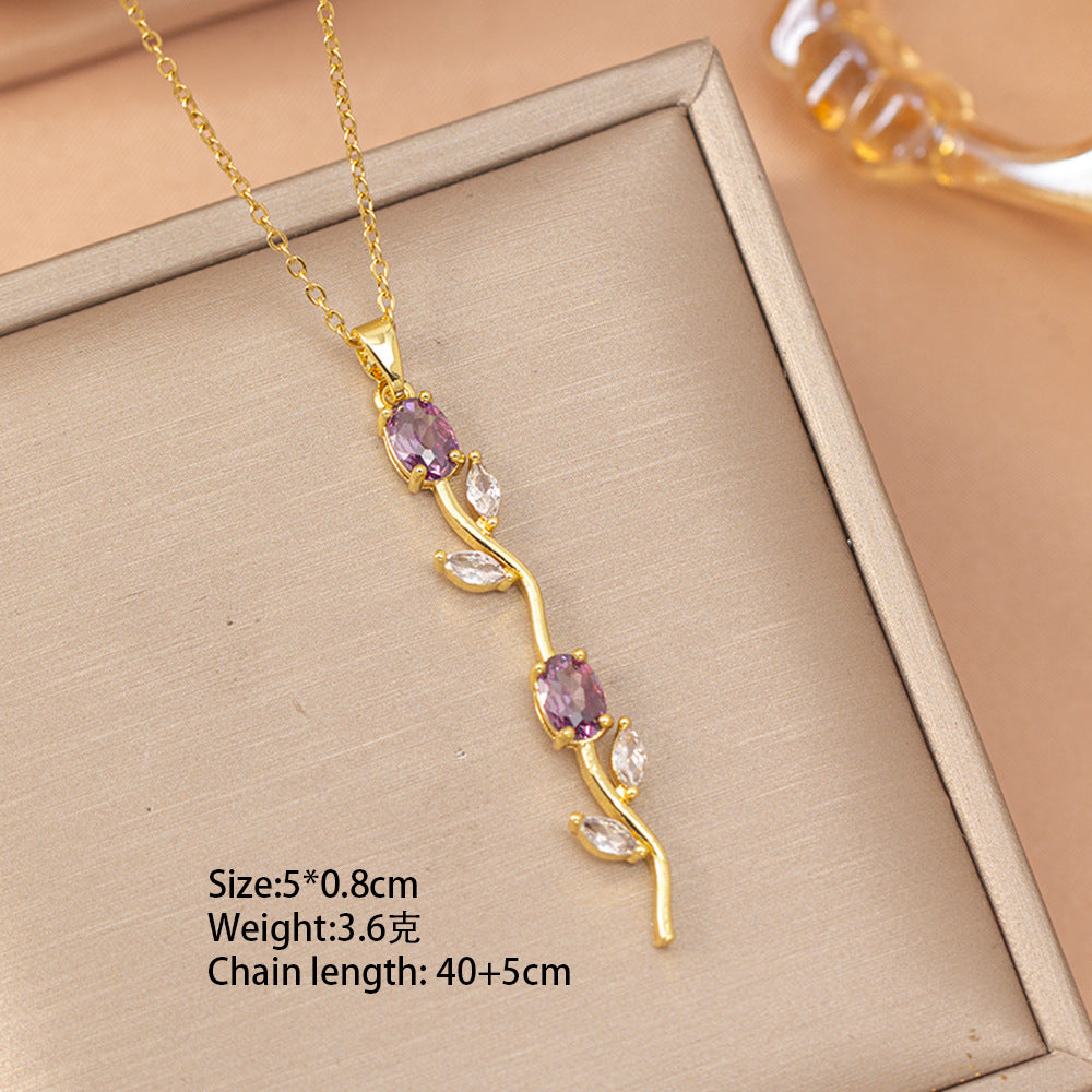 [titanium steel] cross-border popular versatile rose necklace for women ins fashion simple and high-end clavicle chain jewelry