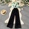 Korean style commute v-neck printed jumpsuit - women's summer high-waisted wide-leg slimming and flattering trousers