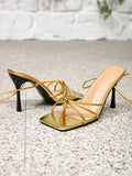 Women's heeled sandals with straps - party, wedding, sexy, stiletto, square toe - cross-border amazon