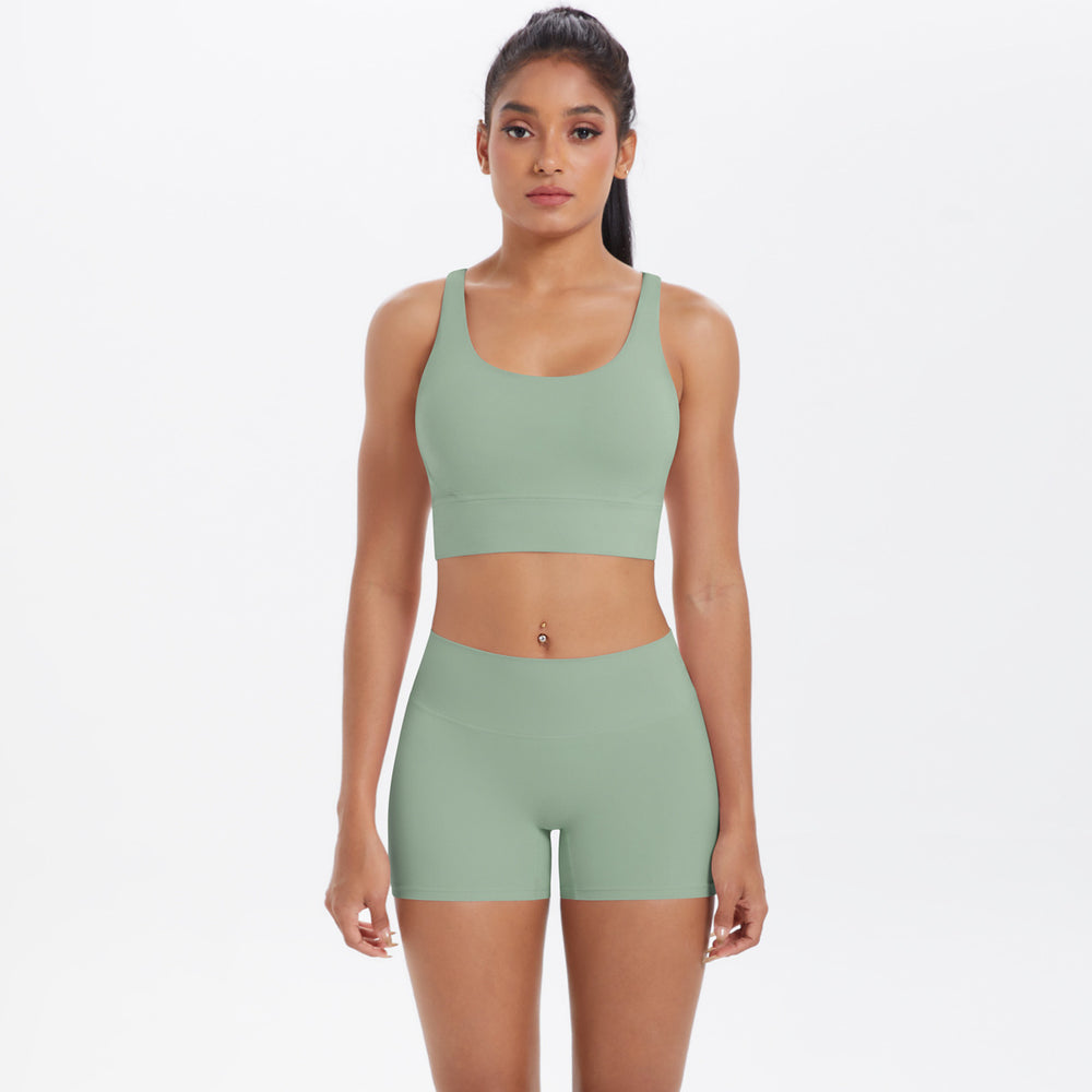New arrival: barely-there brushed nylon yoga set - criss-cross back sports bra & quick-dry, figure-hugging, butt-lifting workout outfit