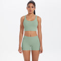 New arrival: barely-there brushed nylon yoga set - criss-cross back sports bra & quick-dry, figure-hugging, butt-lifting workout outfit