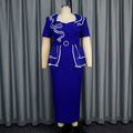 Plus size european and american women's patchwork dress - ruffle trim, belted waist, short sleeve, professional commute style dress