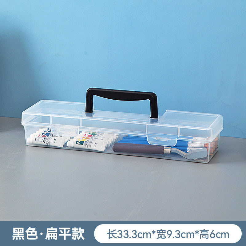 Portable Art Student Tool Box Large Capacity Desktop Transparent Painting Paint Box Brush Stationery Storage Box