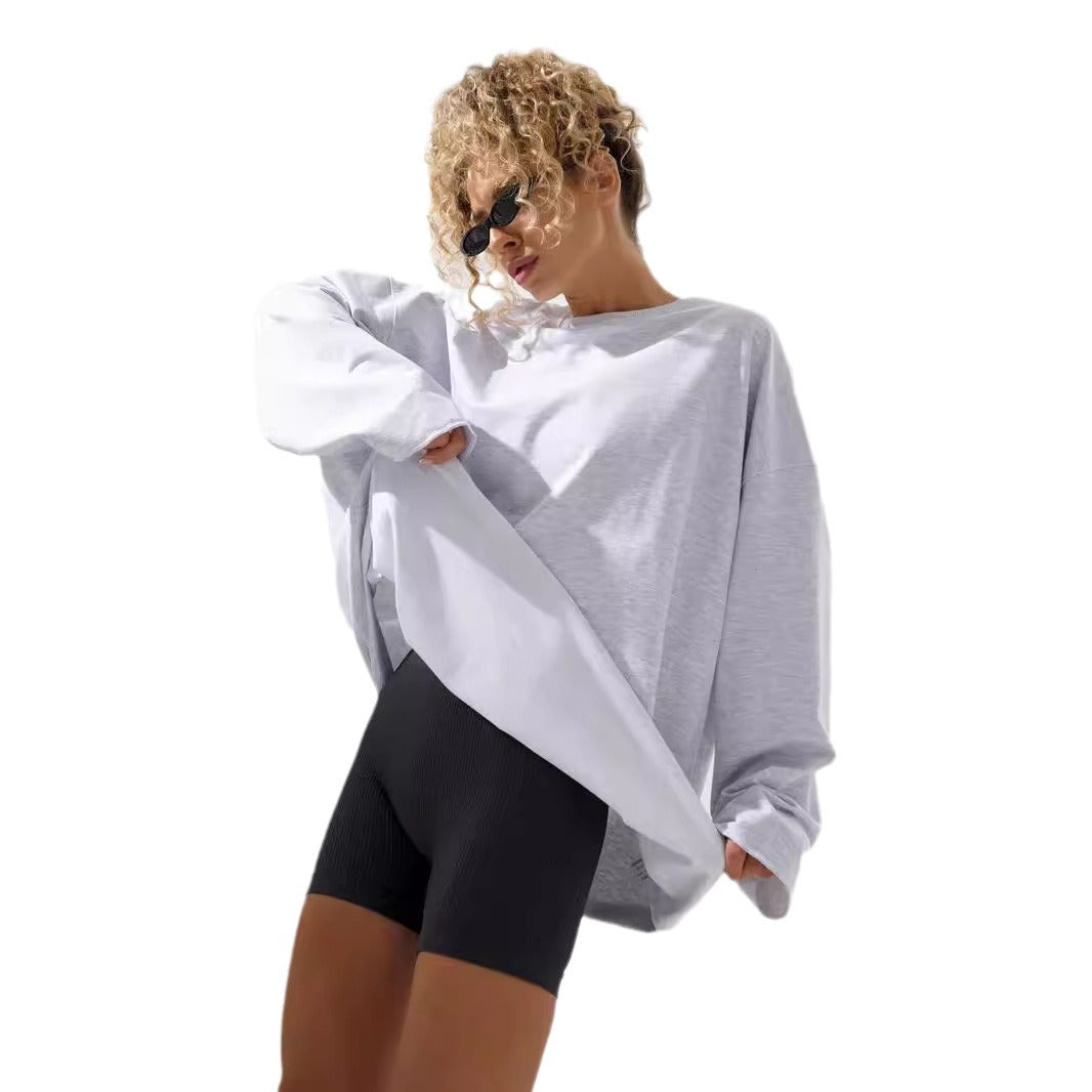 European and American  new women's clothing spring and autumn loose solid color Oversize round neck long-sleeved casual T-shirt fashion sweater women