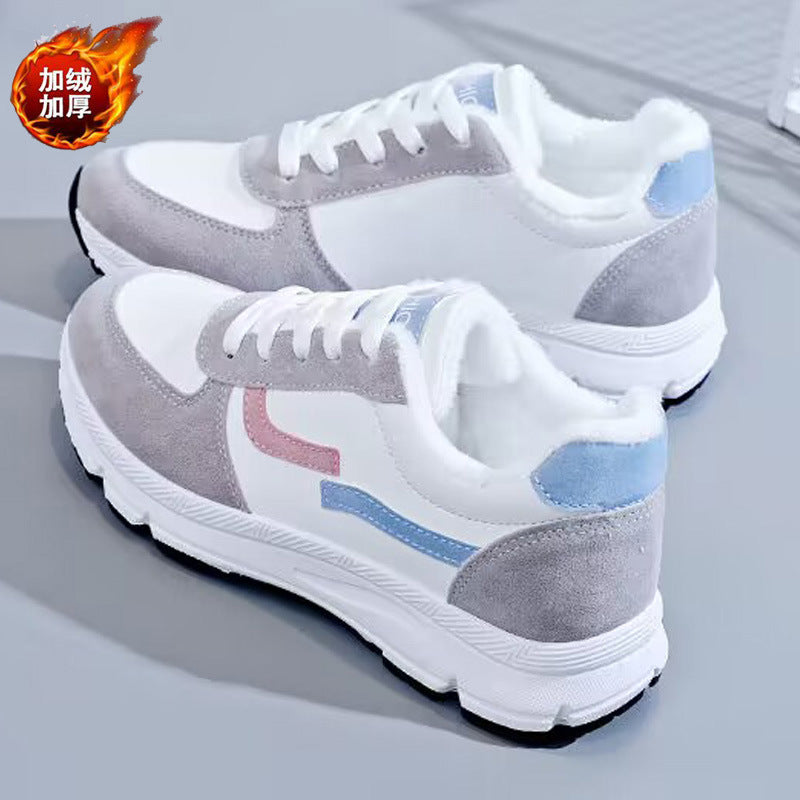 Fleece-lined dad shoes for women, new winter cotton shoes for female students, korean style thick-soled sneakers, versatile white sneakers