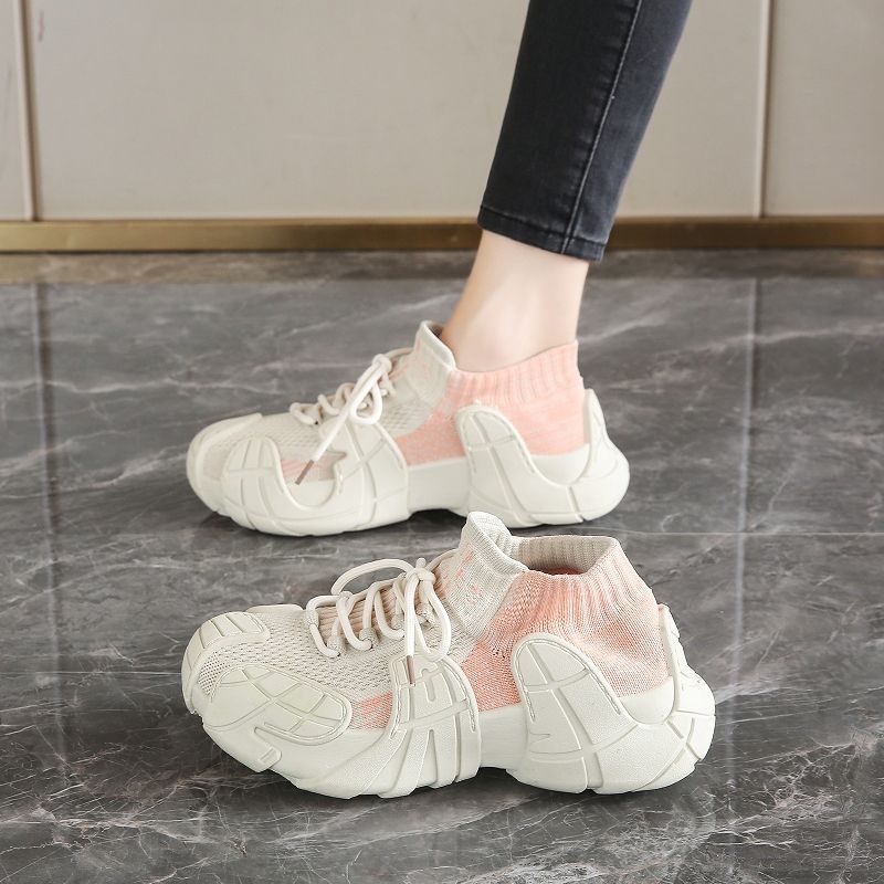 Breathable flyknit sock sneakers women's shoes 2025 new yeezy style chunky sole athletic casual shoes soft sole non-slip running shoes for women
