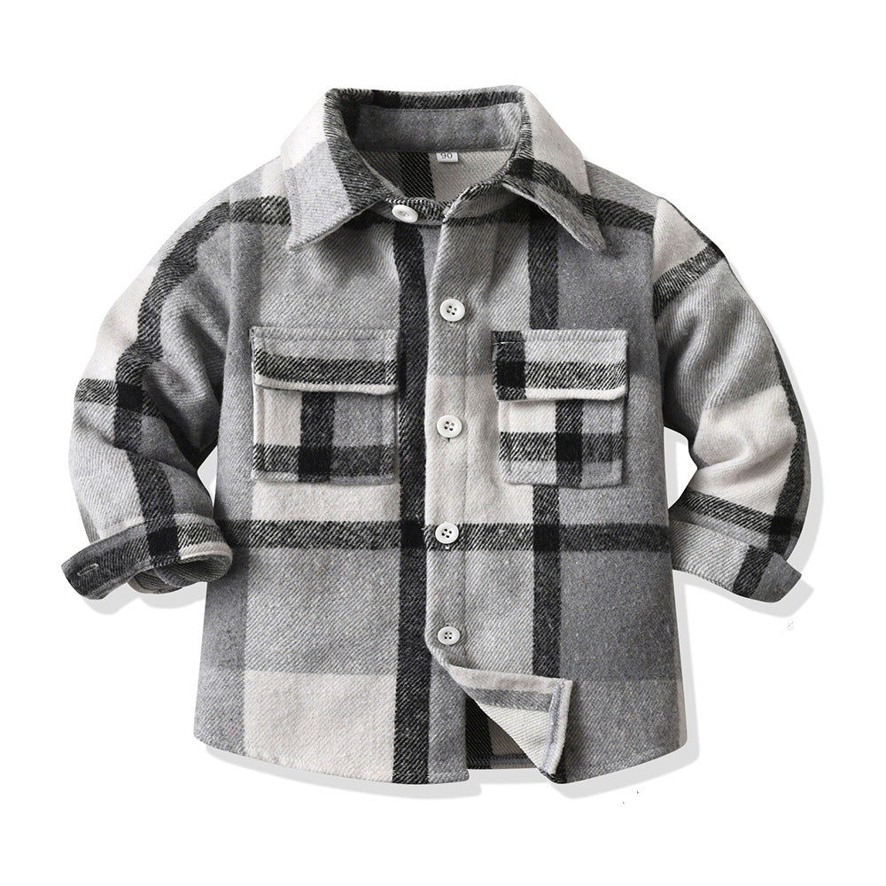 New spring/autumn boys' plaid shirt, preppy style cotton top, kids' plaid shirt, long-sleeved shirt for boys and girls