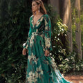 summer new arrival: women's printed dress for cross-border e-commerce, -ready v-neck long sleeve maxi dress