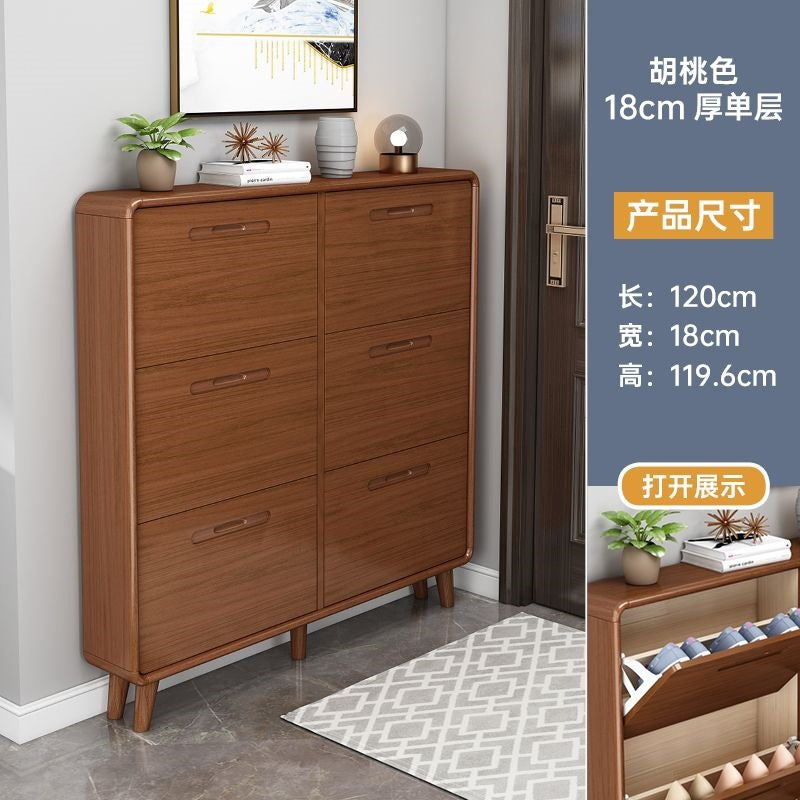 Solid wood shoe cabinet - slim, large capacity, space-saving design for home entryways, small apartments, and modern hallways