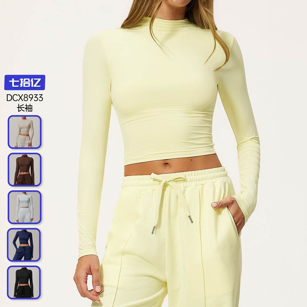European and american style quick-dry long sleeve workout top - high neck, compression fit, versatile outerwear, yoga shirt 8933