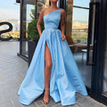 spring/summer new arrivals: cross-border  fashion - european & american style women's one-shoulder bandeau sexy slit maxi dress