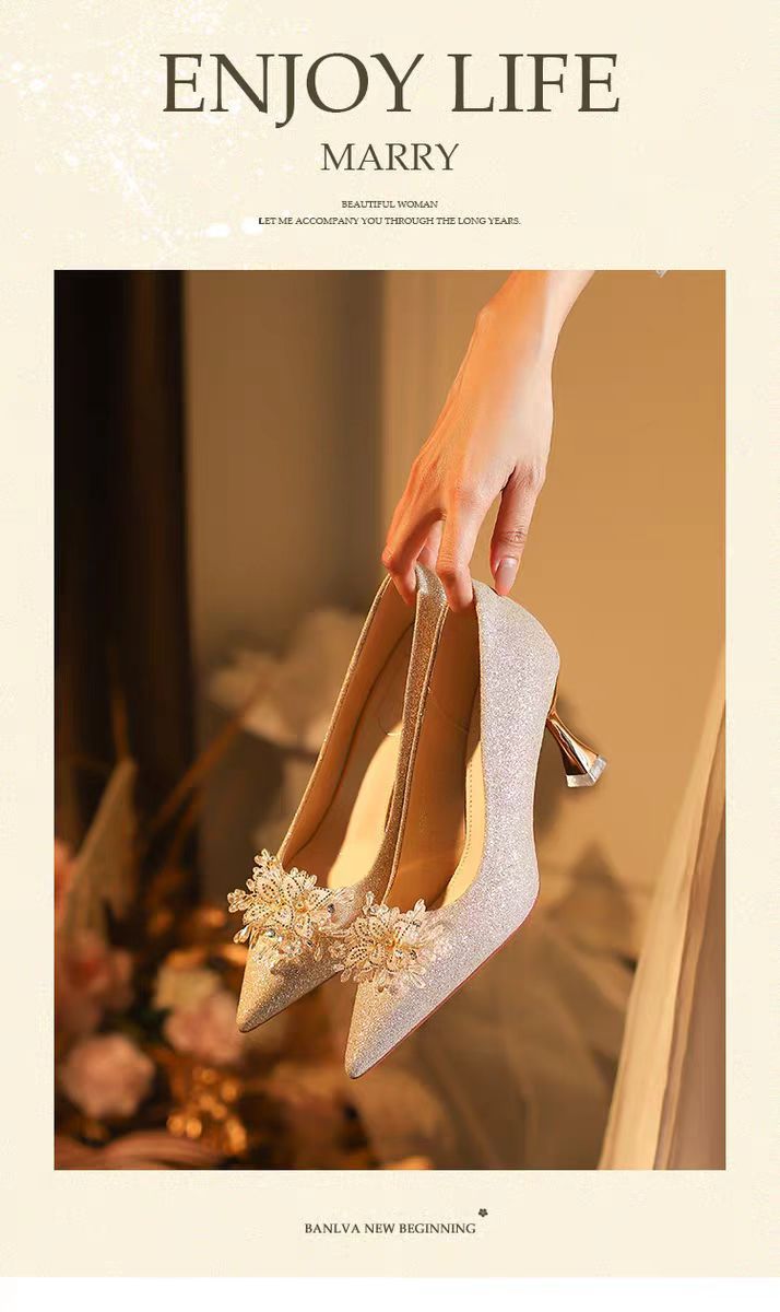 Crystal wedding shoes for women 2025 new xiuhe bridal shoes stiletto high heels