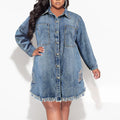 new arrival: plus-size women's denim jacket with tassels and distressed details - long sleeve, perfect for cross-border e-commerce (us & europe). direct from  source factory