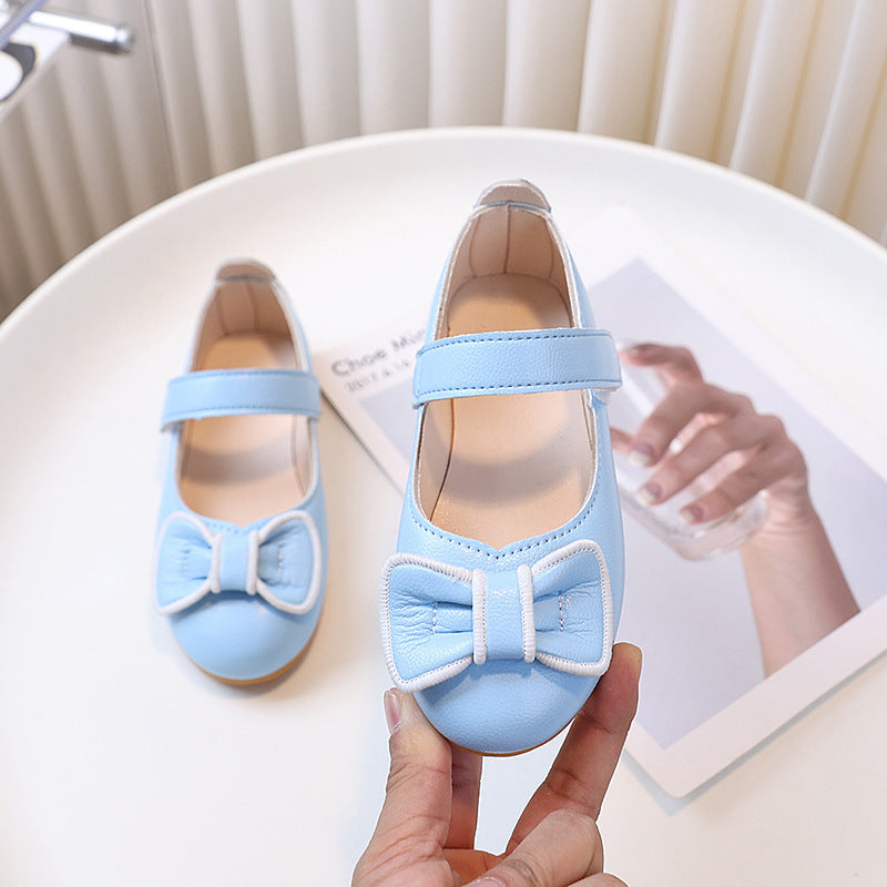 Girls' leather shoes - new spring/autumn  collection: soft-soled crystal princess shoes with bow detail