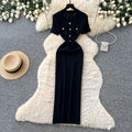 Light mature style white a-line short-sleeved dress for women summerk-style high waist waist work clothingfrench gentle style long skirt