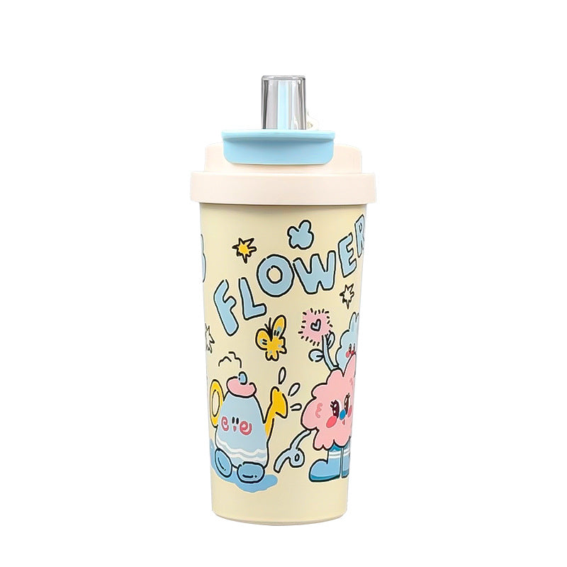 High-style, affordable luxury coffee thermos. large capacity water bottle made with 316l stainless steel, perfect for home use. features a thickened, cartoon-themed straw