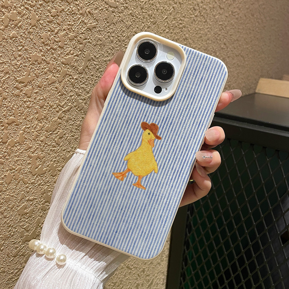 Striped little yellow duck phone case for iphone 17 pro, apple 16, full coverage drop-proof protective case, wholesale anti-slip