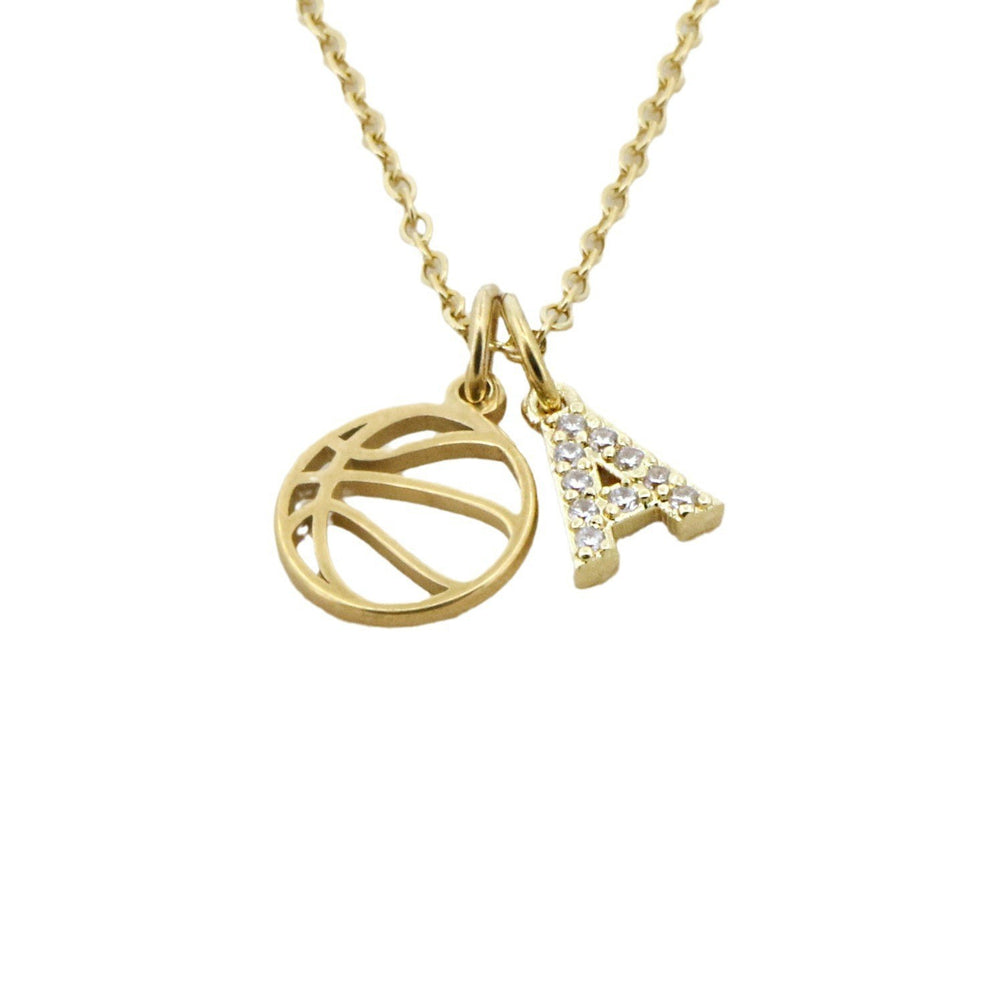 New arrival cross-border style cut out basketball sports necklace 26 initial letters inlaid with diamonds pendant clavicle chain women's jewelry