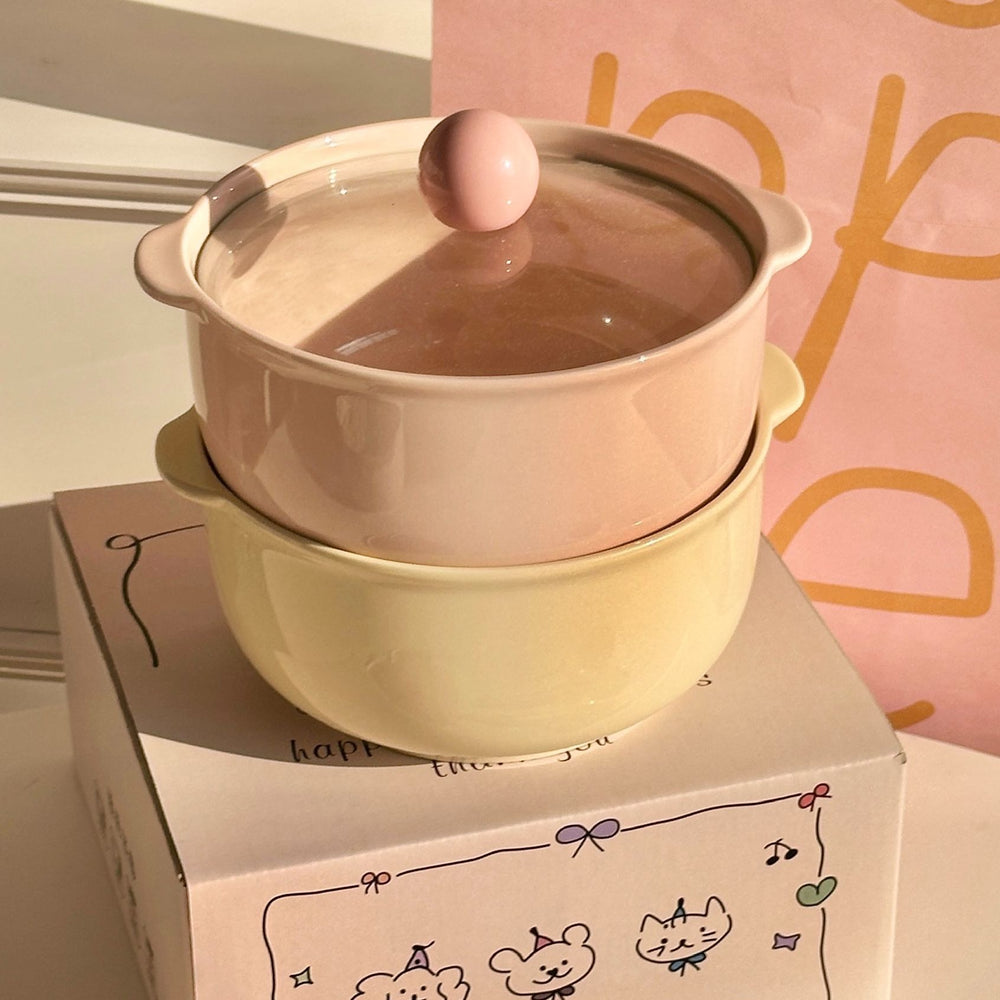 Double-eared bowl ceramic instant noodle bowl with lid special bowl for dormitory student large soup bowl for home one-person large-capacity bowl