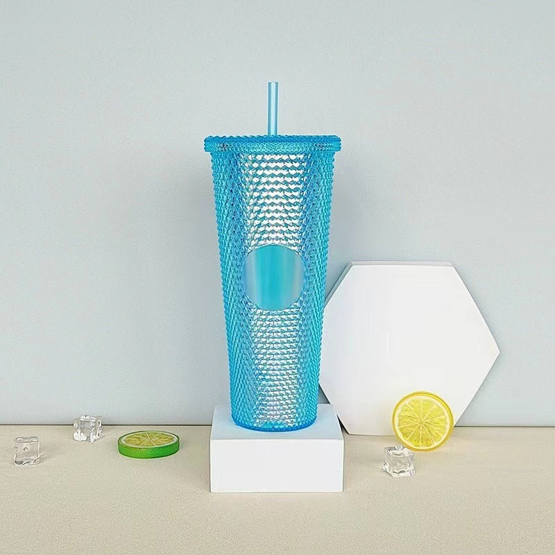 Star ⭐️ same style plastic cup durian cup wholesale high-looking straw cup with paper box water cup logo colorful electroplating