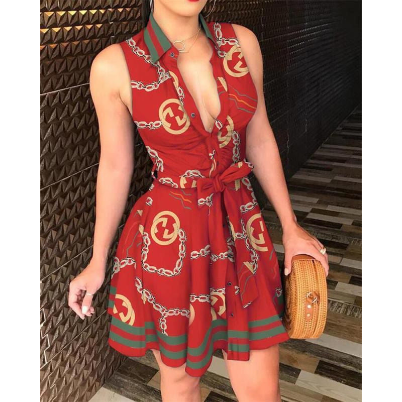 summer new arrival: cross-border women's fashion hot seller - v-neck tie-up sexy printed dress