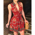 summer new arrival: cross-border women's fashion hot seller - v-neck tie-up sexy printed dress